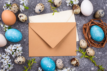 Easter eggs and open envelope