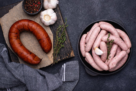 Raw uncooked sausages for grilledの写真素材
