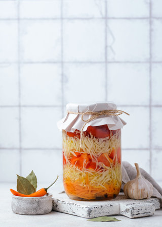 Assorted of pickled vegetables in jars