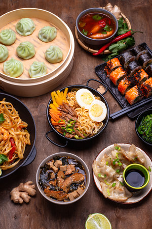 Asian food. Chinese, Japanese and Thai cuisineの写真素材