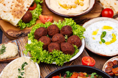 Traditional Jewish, Israeli and middle Eastern foodの写真素材