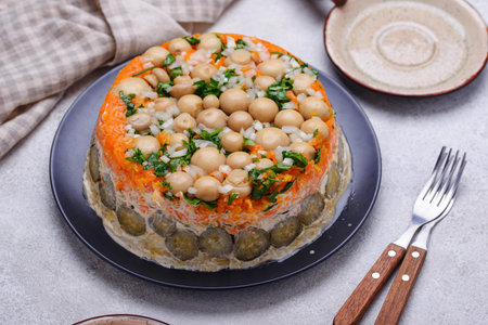 Festive laired salad Mushroom Gladeの写真素材