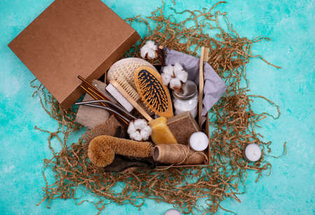 Care package with zero waste eco friendly accessoriesの写真素材