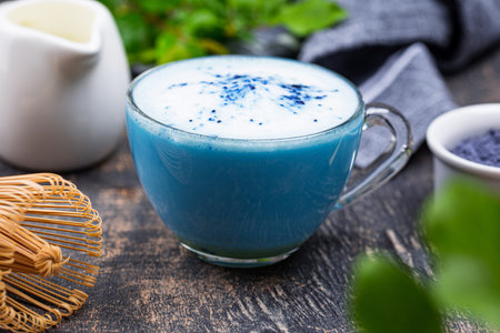 Blue matcha latte with milk