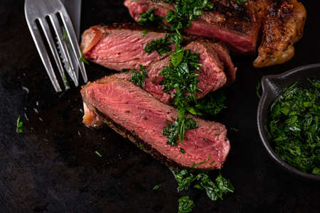 Grilled marbled rib eye steakの写真素材
