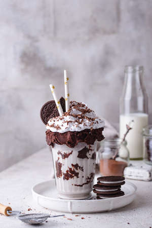 Sweet milkshake with whipped creamの写真素材