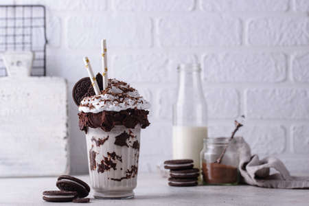 Sweet milkshake with whipped creamの写真素材