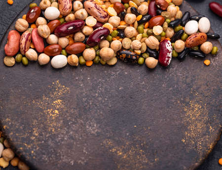 Various legumes. Lentils, beans, pea, chickpeaの写真素材