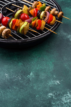 Grilled kebabs with meat, mushrooms and vegetables