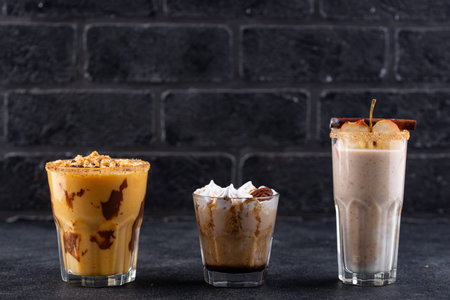 Set of autumn smoothie with pumpkin, apple and pecan