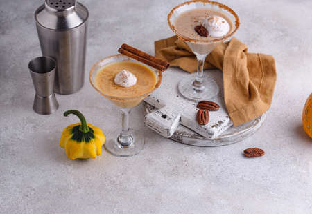 Creamy cocktail with pumpkin and pecanの写真素材