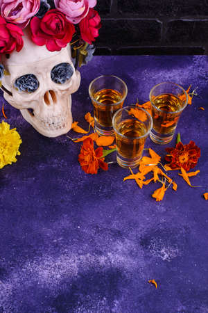 Marigold tequila for Dia De Los Muertosの写真素材