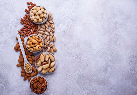 Almonds, pecan, macadamia, pistachio, and cashewの写真素材