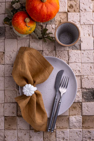 Autumn or Thanksgiving table settingの写真素材