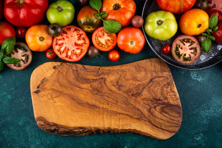 Assortment of different colorful tomatoesの写真素材