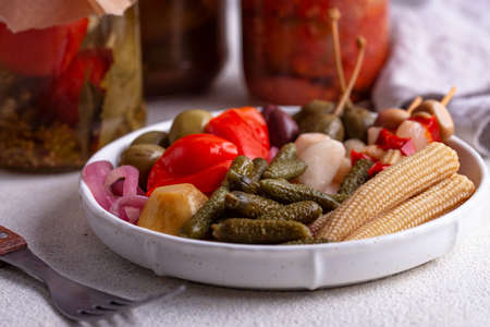Assortment of marinated or pickled vegetable.の写真素材