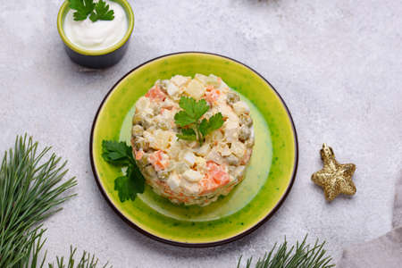 Traditional New year Russian salad Olivierの写真素材