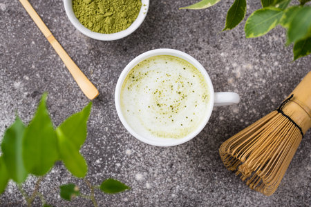 Green healthy matcha latte drink
