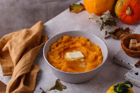Pumpkin porridge. Traditional autumn dishの写真素材