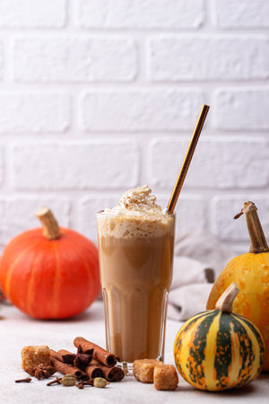 Pumpkin latte, hot autumn drinkの写真素材