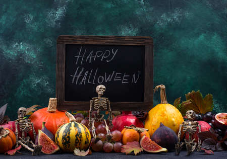 Halloween composition with autumn fruitsの写真素材