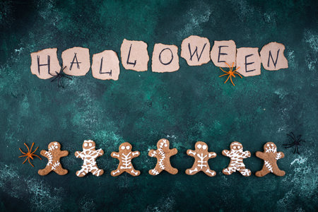 Scary Halloween cookies in shape of mummyの写真素材