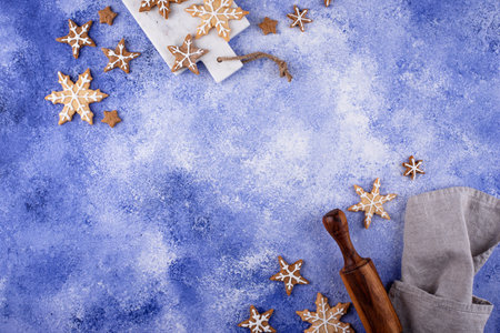 Christmas gingerbread cookies in shape of snowflake