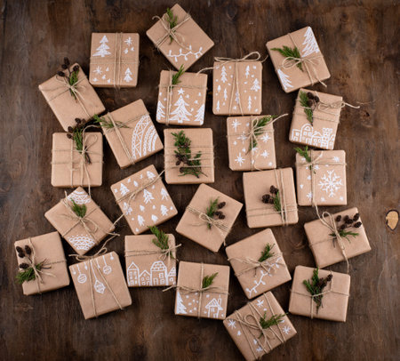 Christmas gift boxes in craft paper