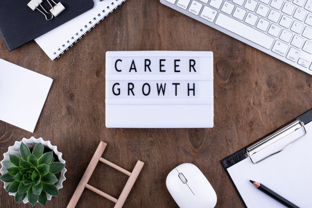 Career growth concept with office desk