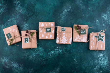 Advent calendar made from Christmas gift boxes