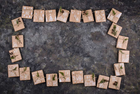 Advent calendar made from Christmas gift boxesの写真素材