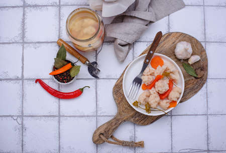 Assorted of pickled vegetables in jarsの写真素材