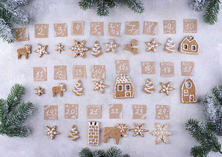 Advent calendar from Christmas cookiesの写真素材