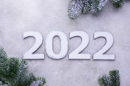 New Year wooden numbers with date 2022の写真素材