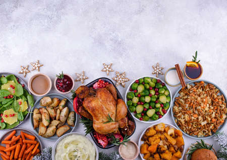 Christmas festive dinner with traditional dishesの写真素材