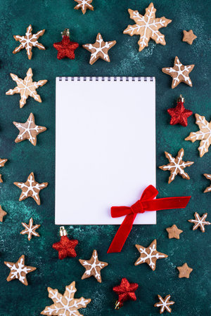 Christmas gingerbread cookies in shape of snowflakeの写真素材