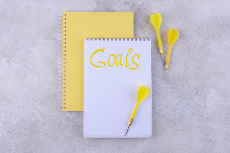 Target and goal concept with arrows and notebook