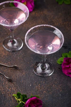 Pink martini cocktail with rose syrupの写真素材