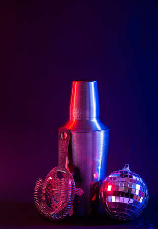 Bar tools in trendy neon lightの写真素材