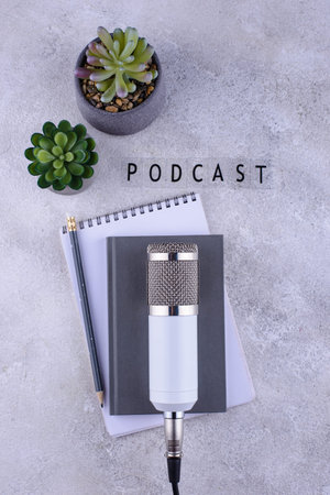 Podcast new episode concept with microphoneの写真素材