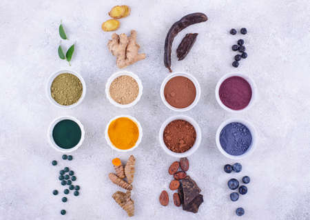 Various healthy superfoods powder assortmentの写真素材