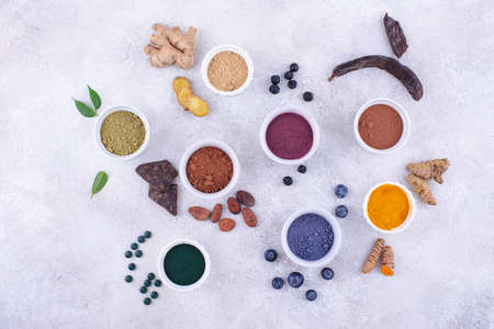 Various healthy superfoods powder assortmentの写真素材