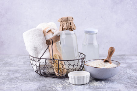 Rice water. Fermented beauty cosmeticの写真素材