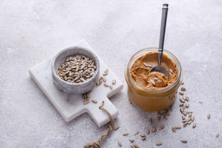 Sunflower butter or sunbutter. Hypoallergenic spreadの写真素材