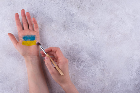 Stop war in Ukraine concept with flag colorsの写真素材