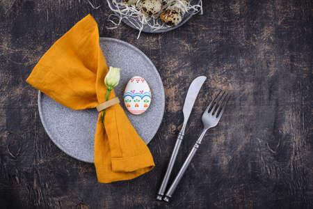 Easter spring festive table settingの写真素材