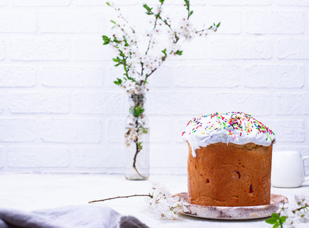 Traditional Easter cake kulich with topping