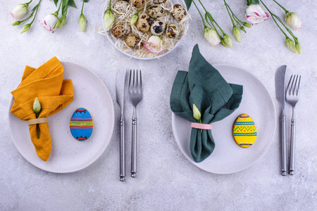 Easter spring festive table settingの写真素材