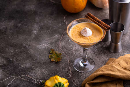 Creamy pumpkin martini cocktail or liquorの写真素材