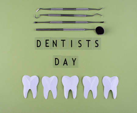 World dentists day concept with stomatology toolsの写真素材